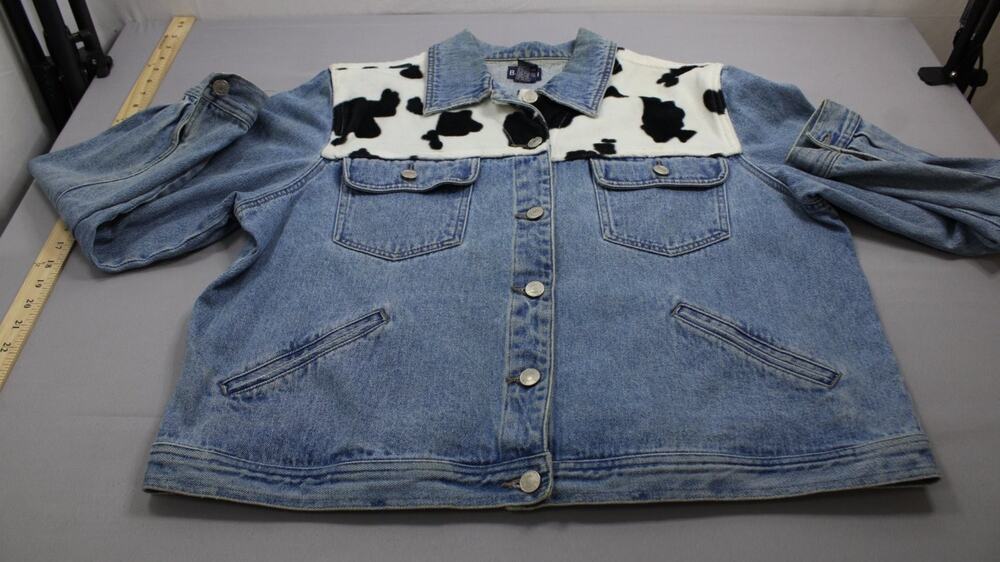 Baccini Western Jacket 1990s Womens Size 18 Blue Long Sleeve Trim Faux Fur